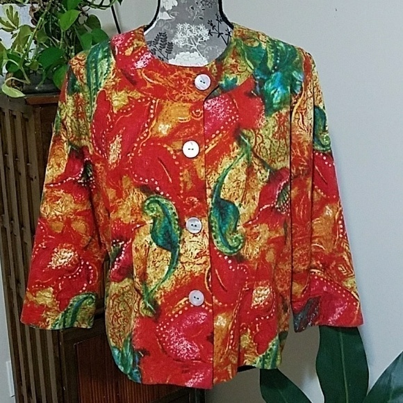 Chico's cropped poppy print jacket / blazer Sz 1 M - Picture 1 of 5